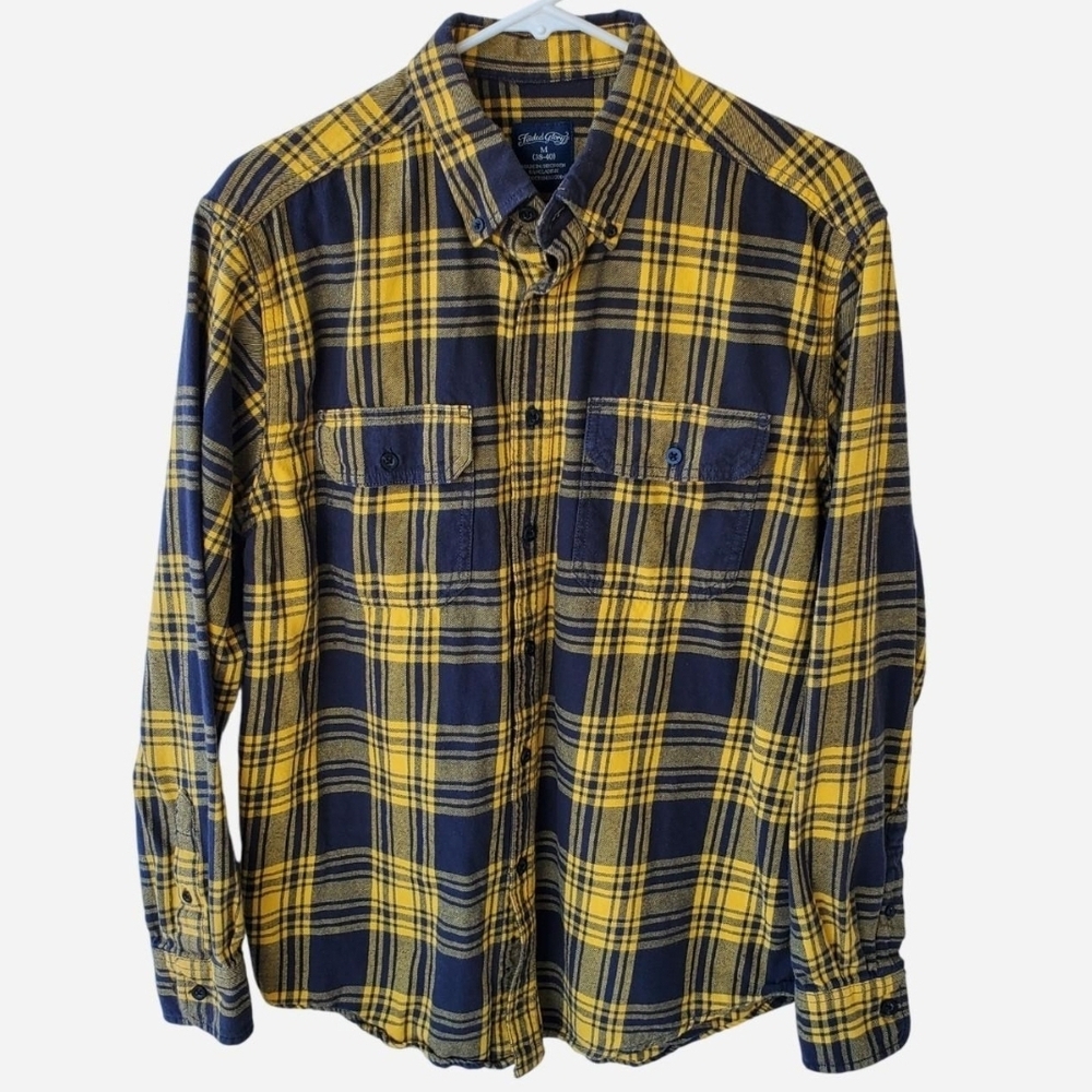 Faded Glory Men's Yellow and Blue Plaid Flannel Shirt